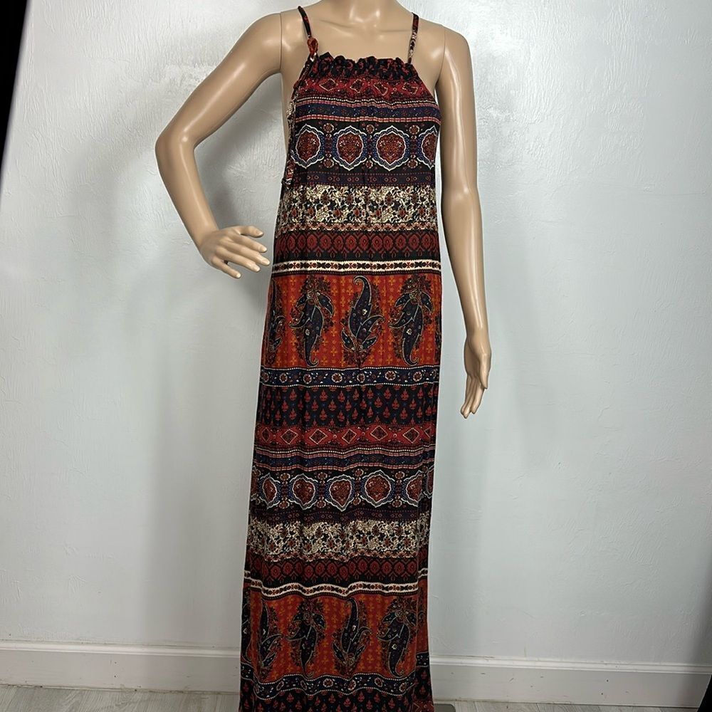 World Market Boho Sleeveless Rayon Maxi Halter Dress Size L/XL